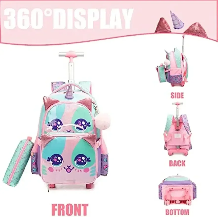 Factory Wholesale Trolley Rolling Backpack for Girls Kids Backpack with Wheels Backpack Students Bookbag with Roller