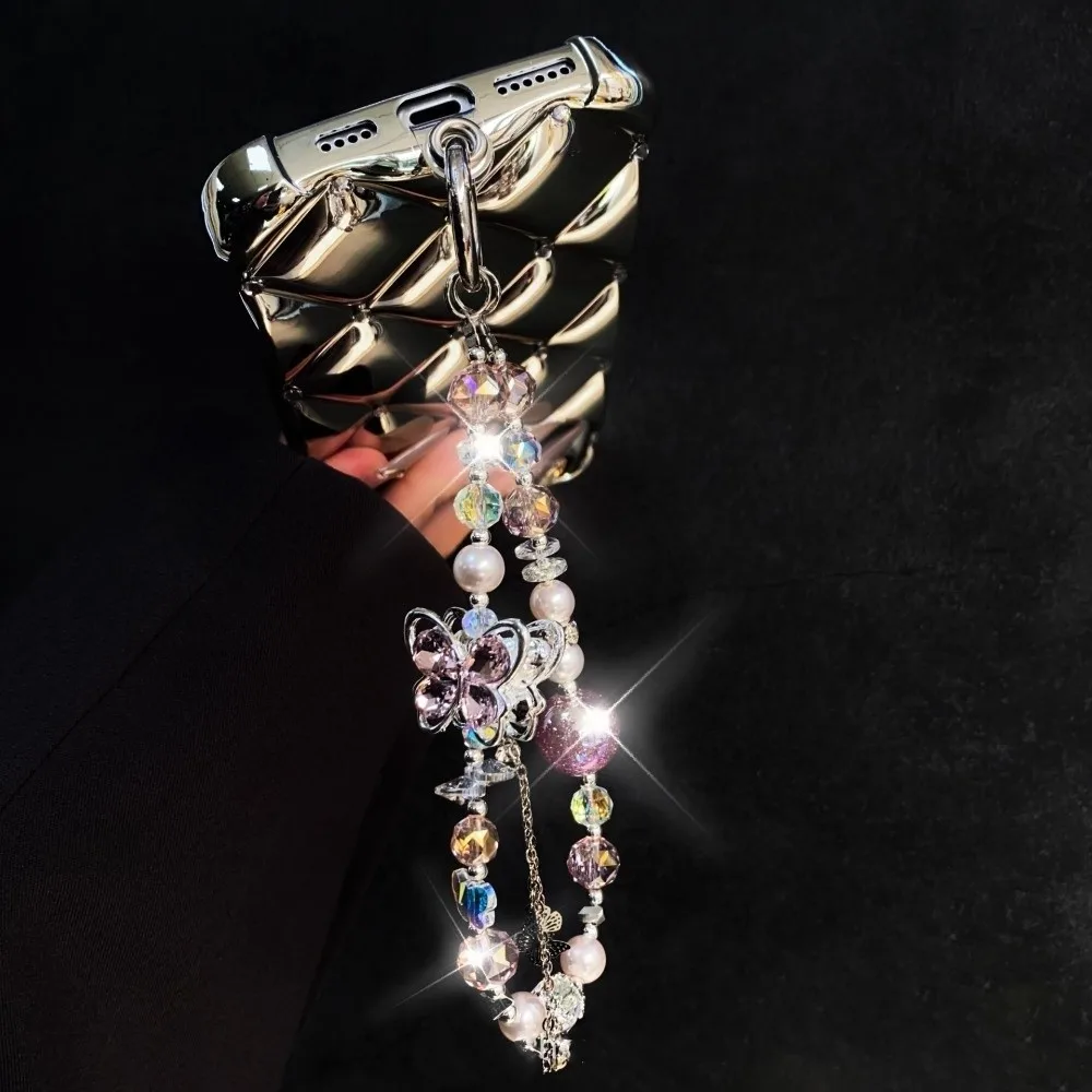 

Butterfly Crystal Bead Phone Strap Wrist Chain Anti Loss Cell Phone Chain Sparkling Handheld Mobile Phone Lanyard New Year Gift