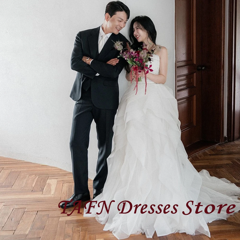 

TAFN Luxury Strapless A Line Wedding Dresses Appliques Ruffles Muti-layer Bridal Gowns Customized Korea Photos Shoot Dress