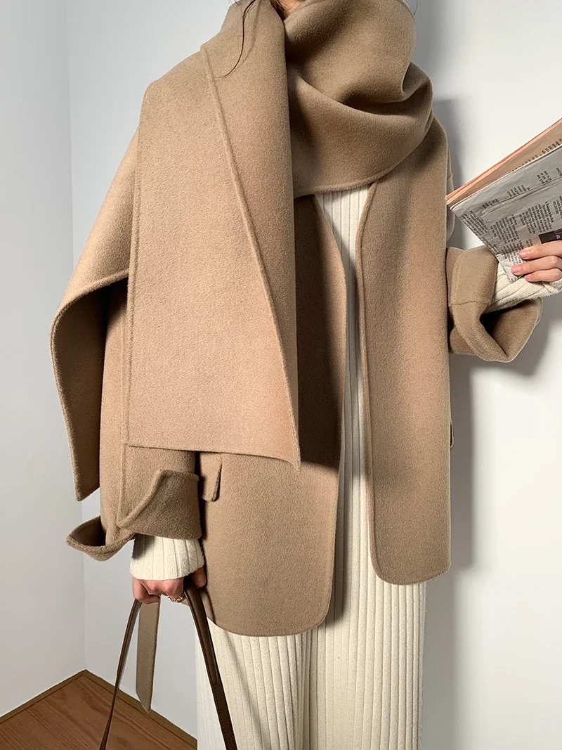 New high end customized scarf short small double sided cashmere coat woolen women s  version
