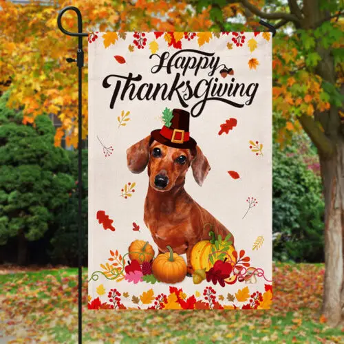 Dachshund Flag Happy Thanksgiving Garden Flag