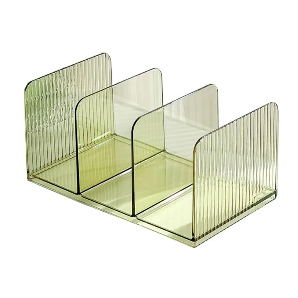 

Three-Compartment Transparent Bookends Reusable Non-Slip Documents Stand Space Saving Stackable Book Storage Rack Stationery
