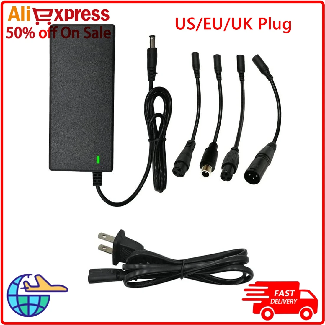 Electric Bike Power Adapter AC 100-240V Black DC 42V 2A Electric-Scooter Replacement US/ EU/ UK Plug For 24-36v Lithium Battery