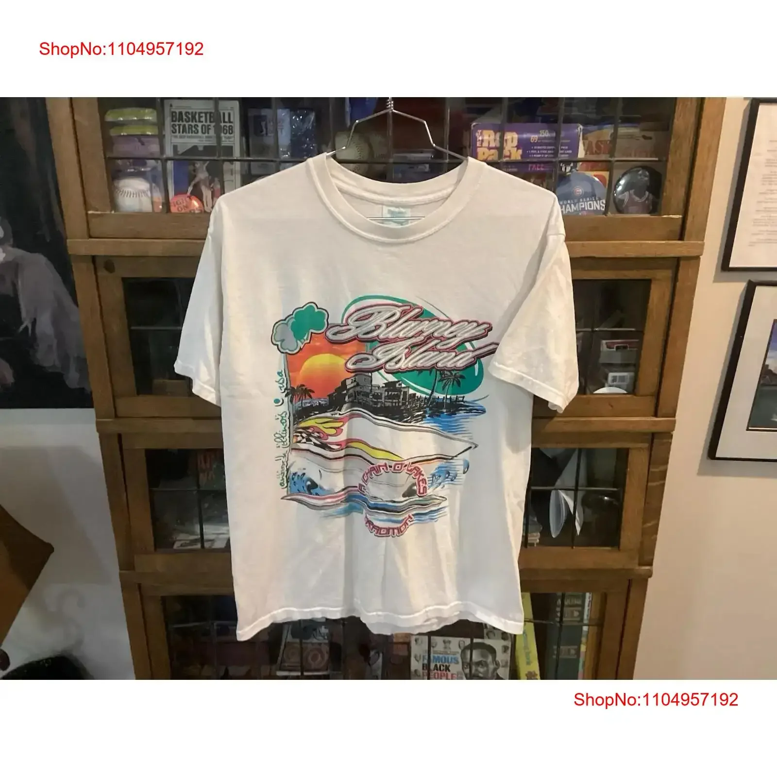 VTG Blarney Island Antioch IL camiseta blanca con pantalla SZ L Cool vintage lavado gráfico ropa de diseñador de moda Casual homme