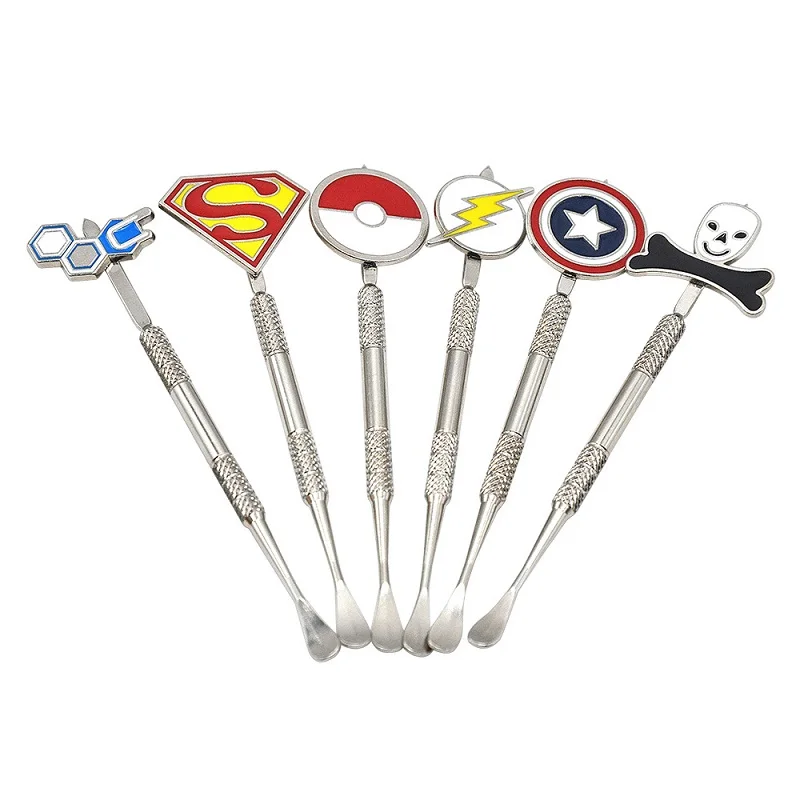 EVILSMOKING Cartoon Badge Stainless Steel Oil Burner Wax Tobacco Spoon Spatula Cleaning Stick Smoking Pipe Accessories