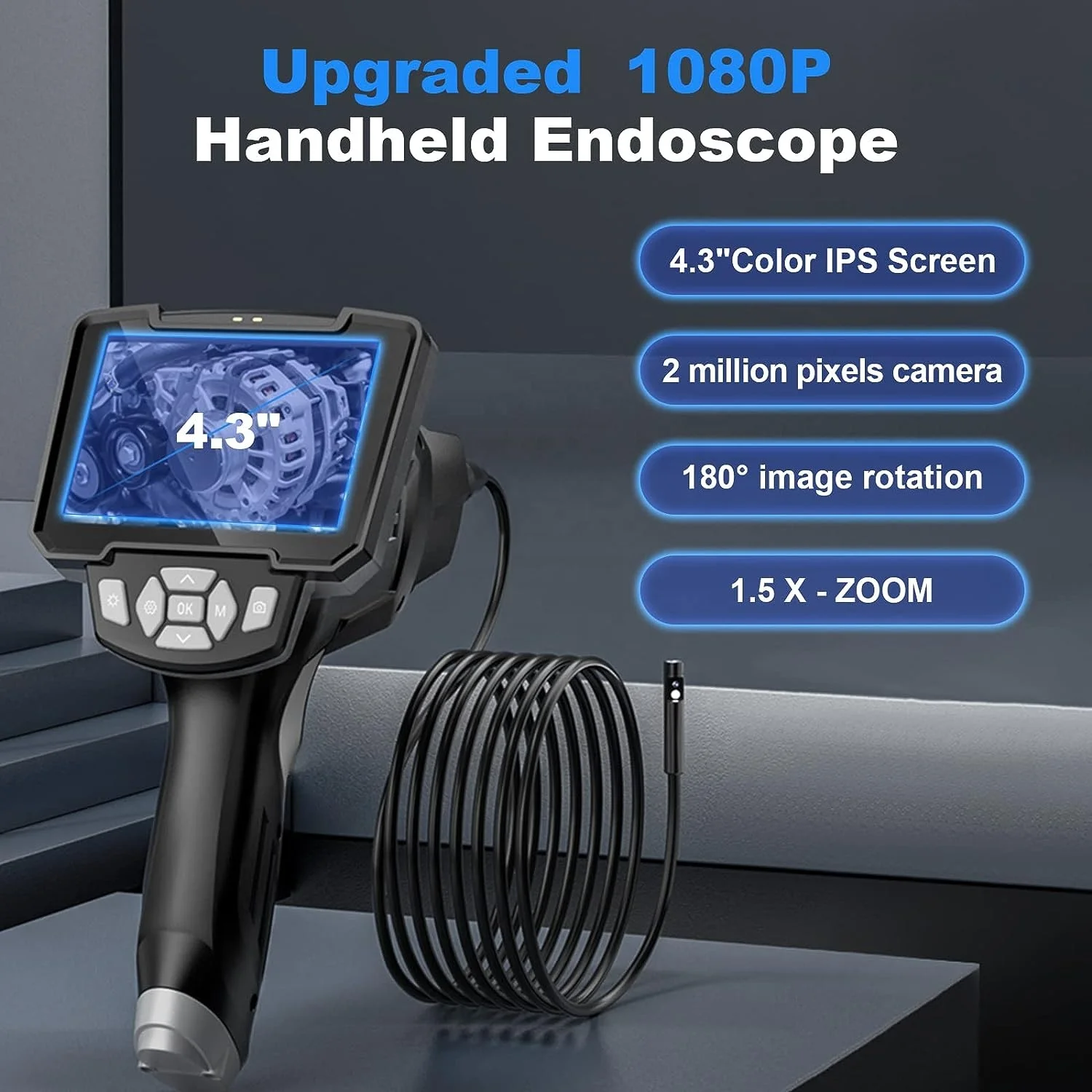 P160 Endoscope Camera with Light Dual Lens 8mm Inspection Camera Industrial Borescope with 4.3