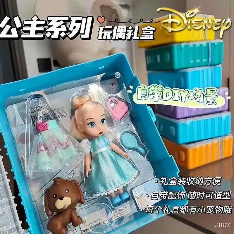 Disney Frozen Anna Elsa Princess Doll Belle Long Hair The Little Mermaid Mini Salon Doll Dress Up Set For Birthday Gift Toy