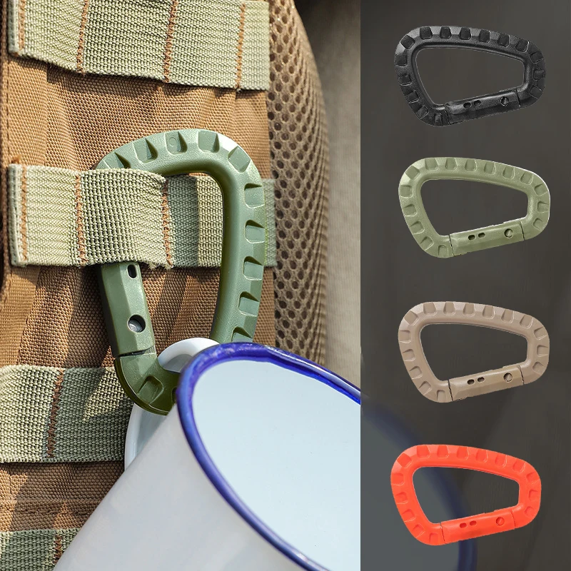 4pcs/Set Outdoor Tactical Carabiner  Backpack Buckle  Plastic Steel Hook Keychain Key Chain Camping Accessories D-buckle