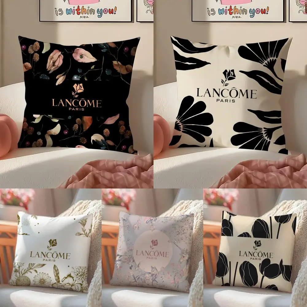 Funda de cojín L-L-Lancome con diseño de moda, funda de almohada de felpa corta con cremallera invisible, funda de cojín para sofá