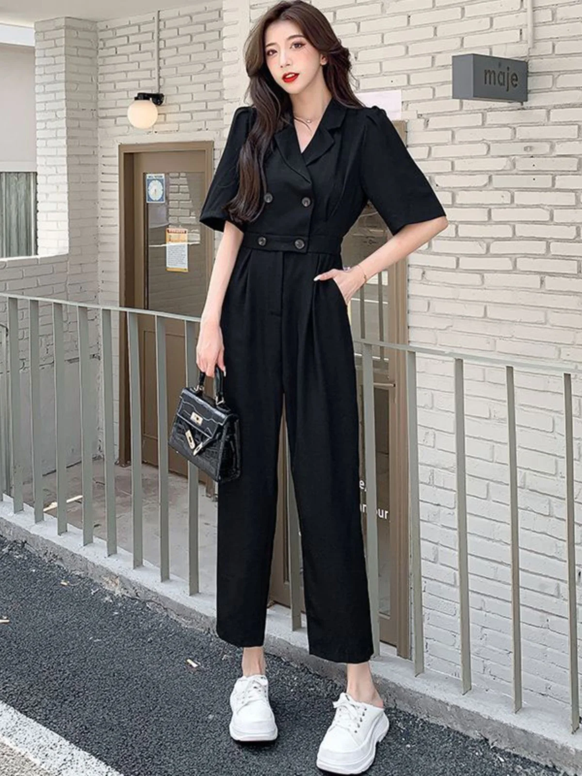 

Женский модный комбинезон с высокой талией, драпировкой и широкими штанинами, утягивающий, для работы и повседневной носки