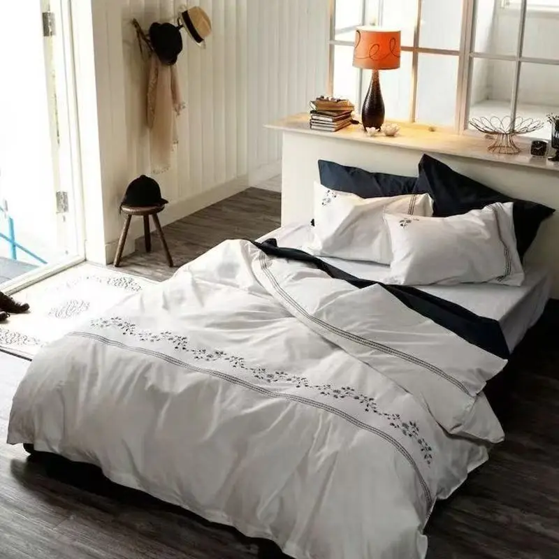 Elegant Embroidery White100% Cotton Duvet Cover Set Twin Queen King Size Beding Single And Double Quilt Cover