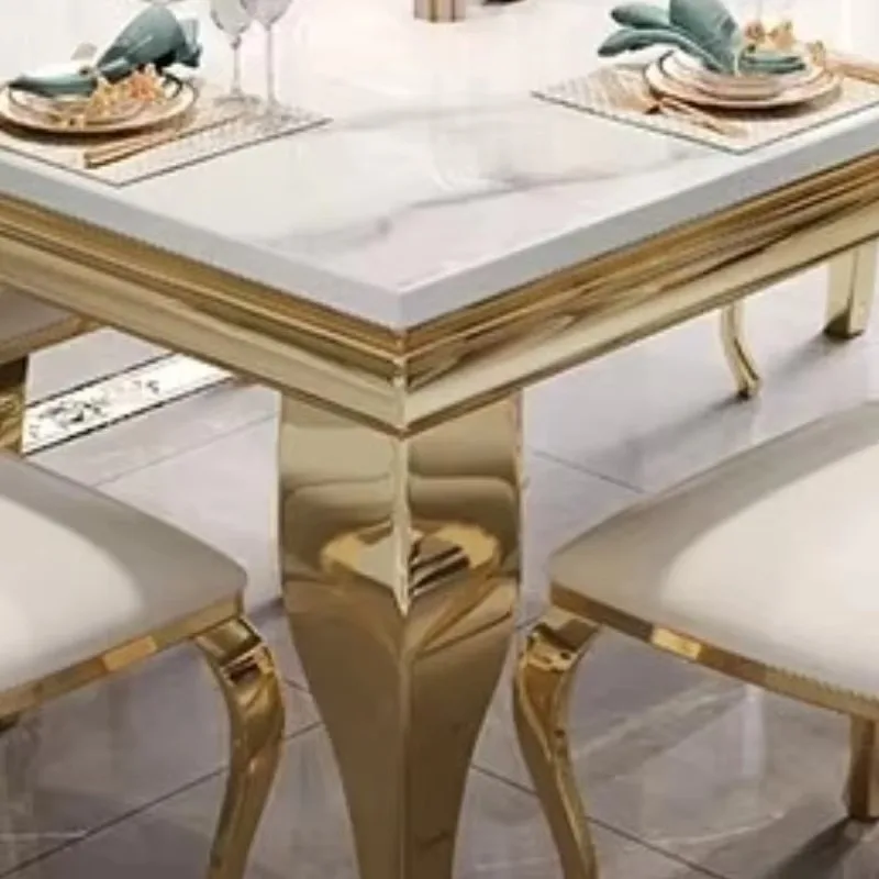 Marble Luxury Dining Table Unique Gold Individual White Italian Dining Table Rectangular Design Tavolo Da Pranzo Furniture Home
