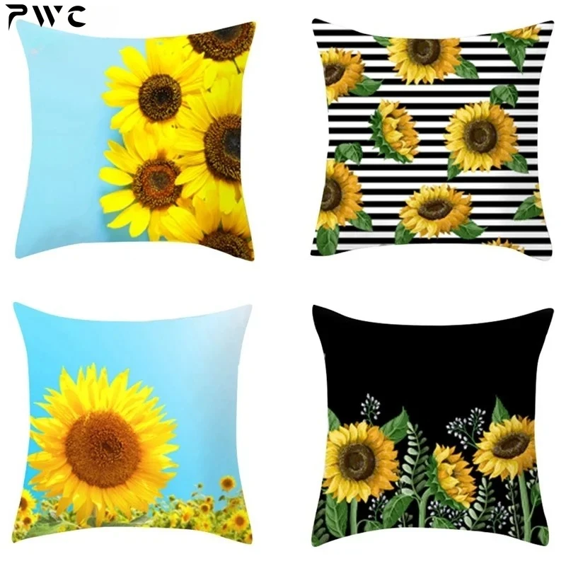 

Sunflower Print Cushion Cover Flower Polyester Throw Pillow Case Sofa Decorative Pillowcase Home Decor 45X45CM Fundas De Cojin