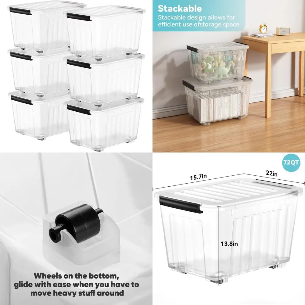 

Большие штабелируемые пластиковые коробки для хранения на 72 литра с крышками и надежными пряжками для организации