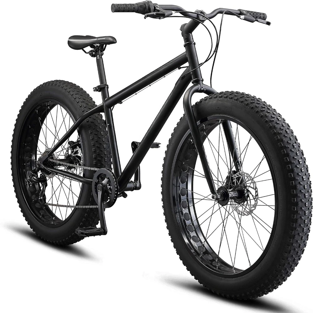 

Fat Tire Mountain Bike, 26-Inch Bicycle Wheels, 4-Inch Wide Knobby Tires, Steel Frame, 7 Speed Drivetrain, Rear Derailleur