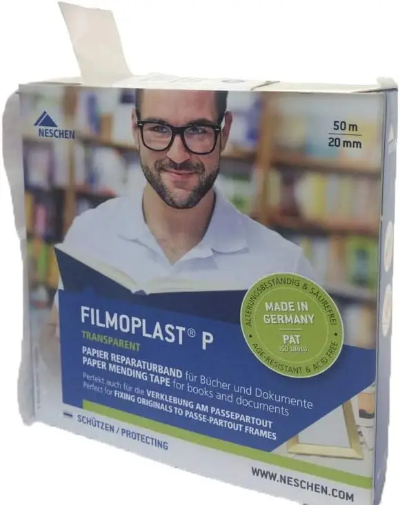 

Filmoplast P Transparent Paper Archival Mending Tape, 3/4in x 165ft, Single Roll in Dispenser Box