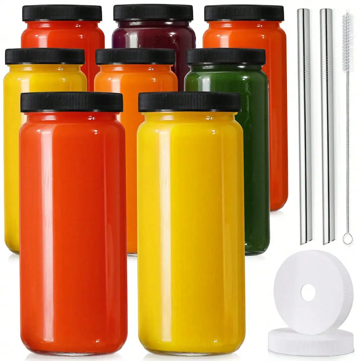 

8PCS Sealed Glass Drinkware Set with Lids & Straws for Juice Storage
