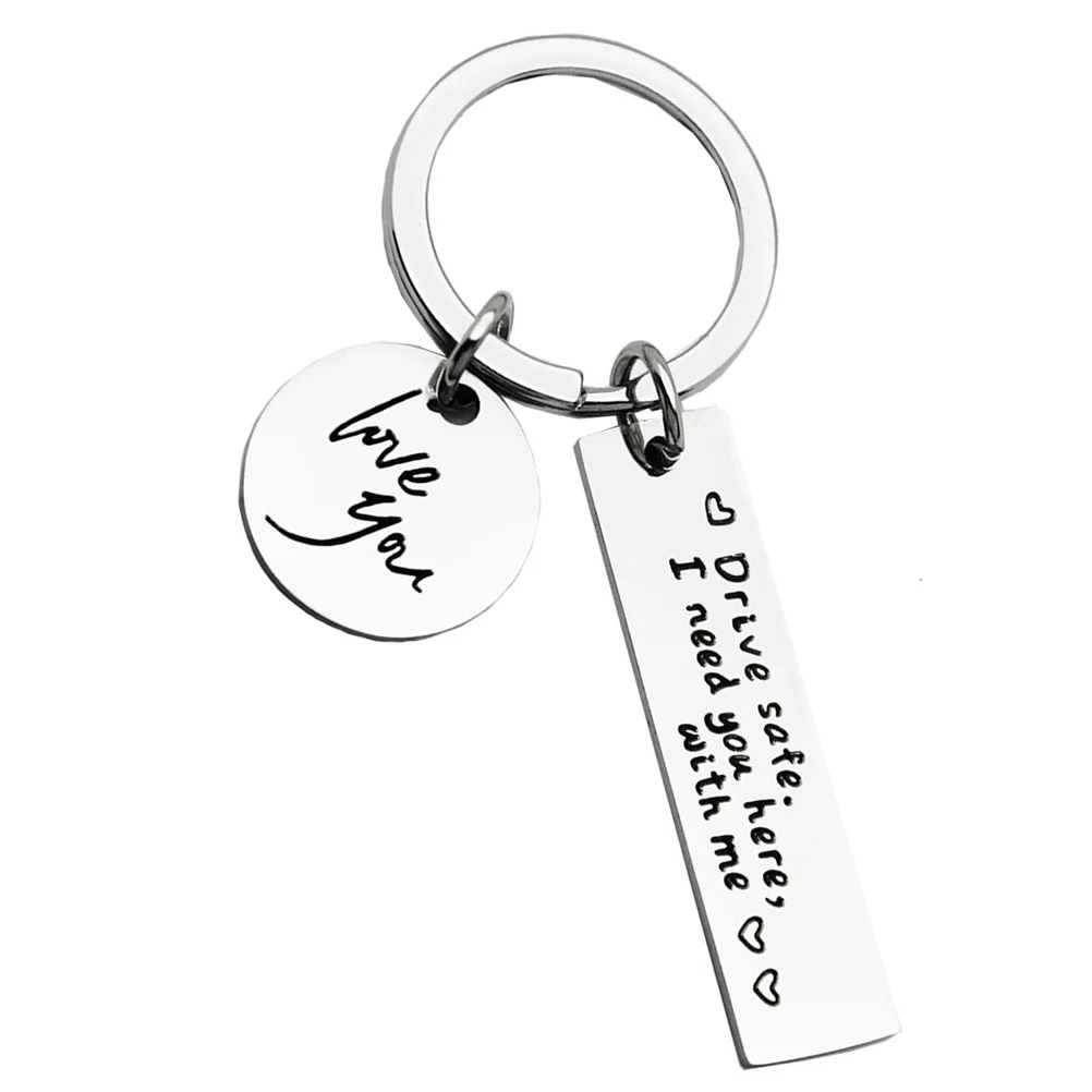 

Safe Driving Keychain Stainless Steel Lettering Creative Sentence Decor Festival Gifts Romantic Atmosphere Unique Design Couples