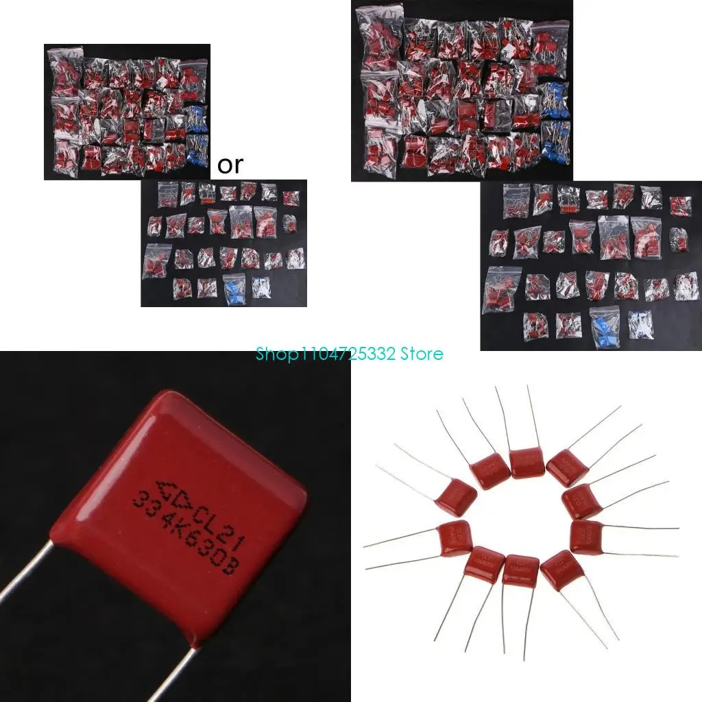 P5EA 200pcs 25 Values 630V 0.001uf~2.2uf CBB Metal Film Capacitors Assortment