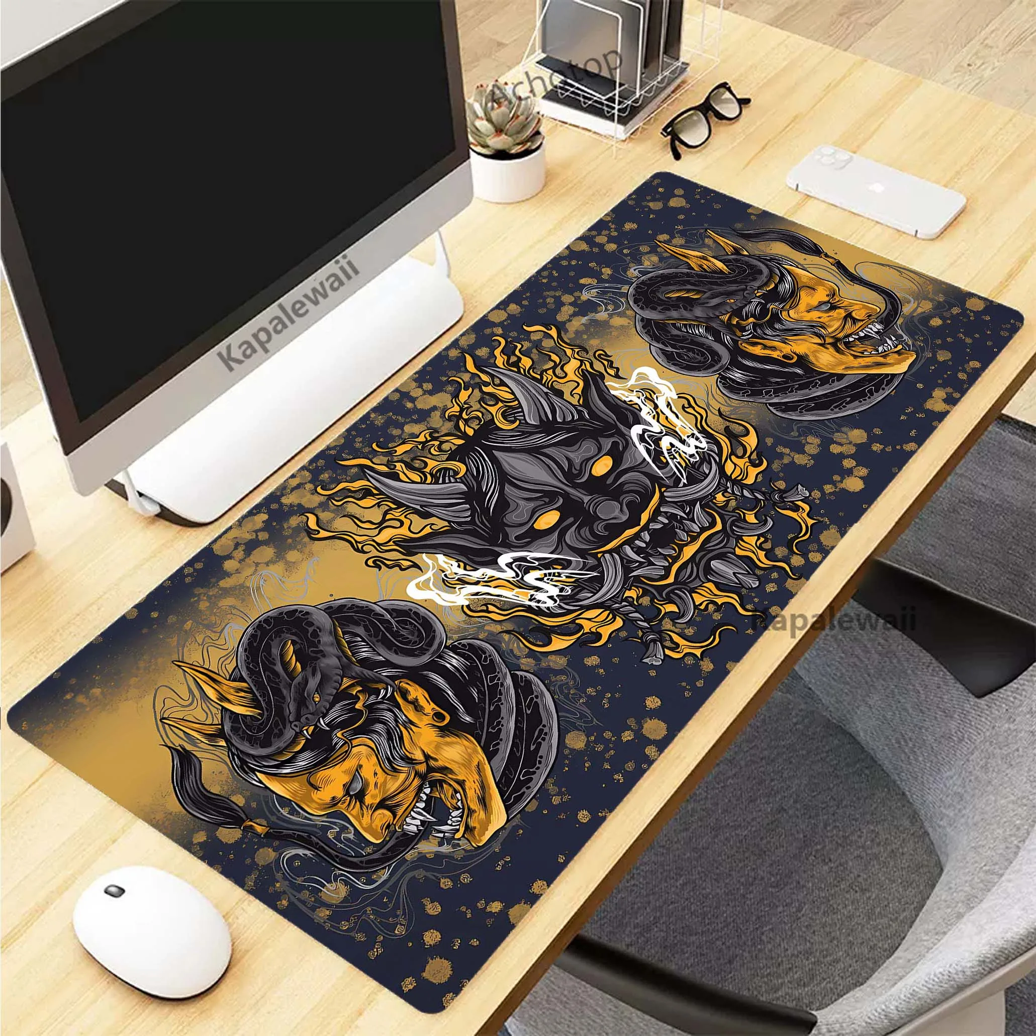 Imagem -03 - Japonês Oni Evil Spirits Mouse Pad Bloqueio Borda Mousepad Almofadas de Teclado de Borracha Acessórios de Configuração de Jogos Mouse Mat 900x400 mm Xxl