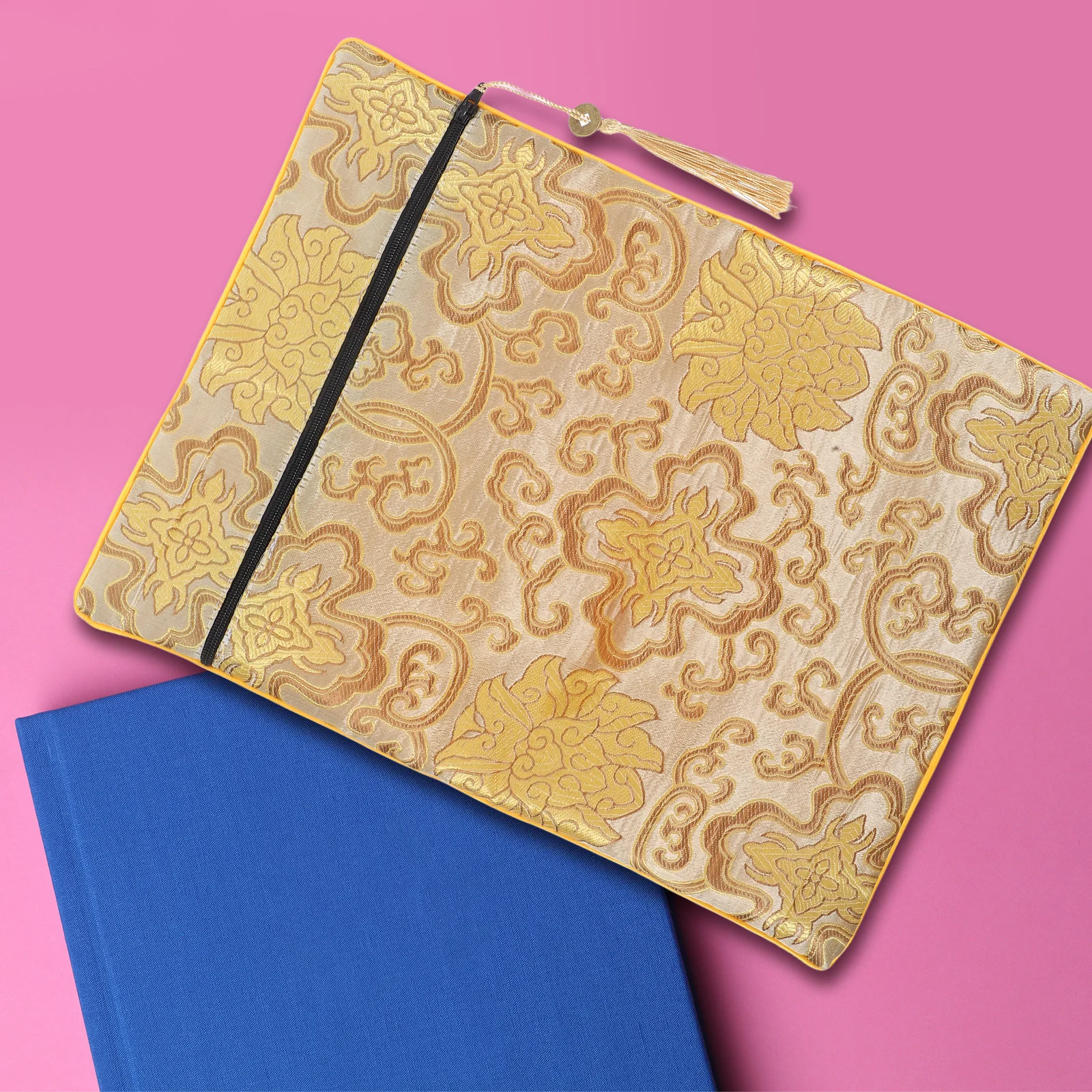 Zipper Scripture Bag Elegant Tassel Embroidery Classic Cloth Packaging Prayer Book Pouch Buddhist Storage Organizer Cover