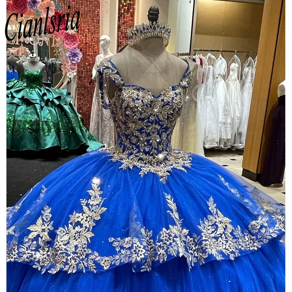 Gaun Pesta Sayang Biru Mewah Gaun Quinceanera Biru dengan Punggung Terbuka 2022 Renda Gadis Manis 15 16