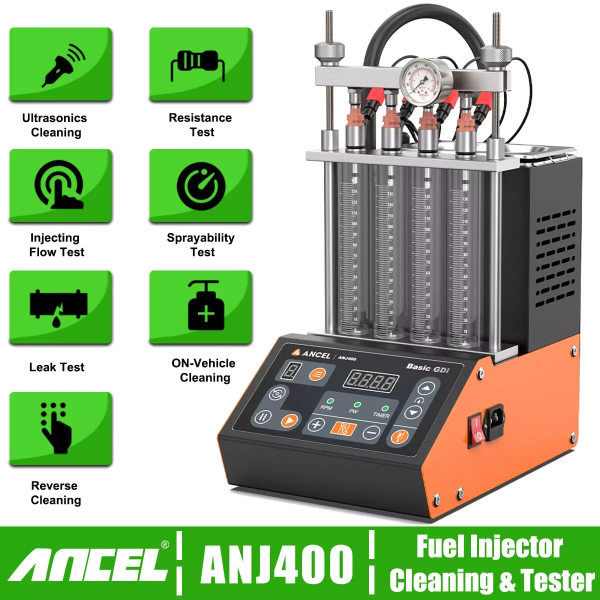 ANCEL ANJ400 GDI Injector Cleaner & Tester 4 Cylinders Original Car Fuel Injector Tester Cleaning machine Motorcycle Fuel Inject