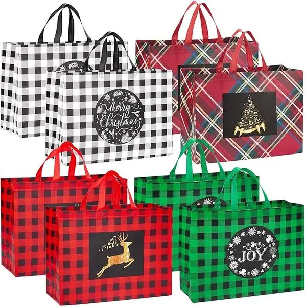 16 STKS Extra grote cadeauzakken - 16.9'12.6'7.1', herbruikbare draagtassen met handvat, niet-geweven tassen voor het inpakken van geschenken, vakantie