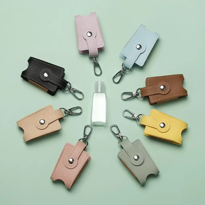 PU Leather Hand  Holder With Metal Keychain Empty Refillable Bottle For Daily Commute Travel Outdoor Activities