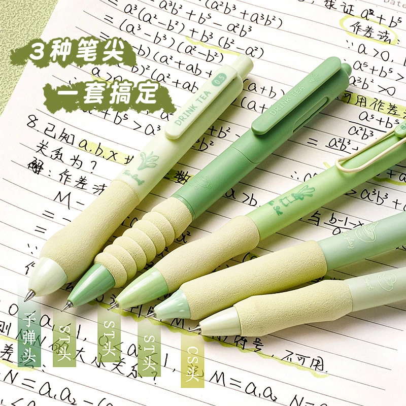 قلم جل بلمسة ناعمة من السلسلة الخضراء للطلاب ، أدوات مكتبية سوداء لإعادة الملء ، أدوات مكتبية ومستلزمات مدرسية ، جديد ، قلم كتابة ، 5 في العبوة #3