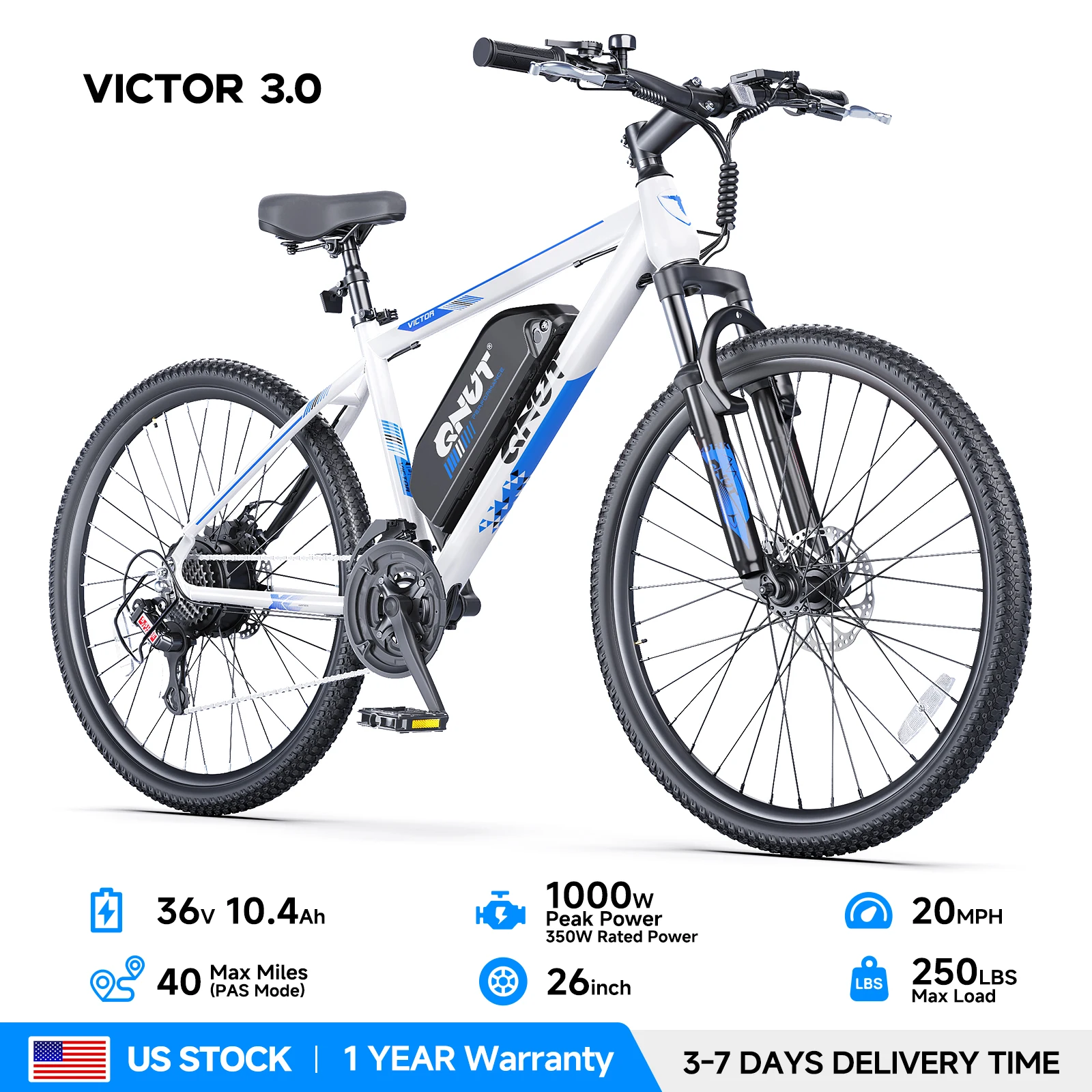 QNUT Victor Electric Bike Adults Electric Bicycle Peak 1000W 36V 7.8AH&10.4AH E Bike 26' Fat Tire Mountain Bike 20mph Electric Dirt Bike image 6