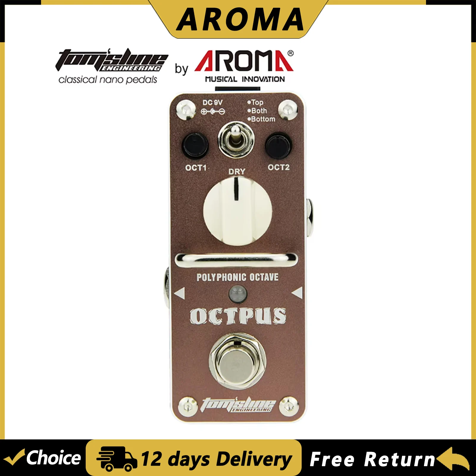 AROMA AOS-3 Octpus Guitar Polyphonic Octave Effect Pedal Mini Single Guitarra Pedal True Bypass Electric Guitar Accessories