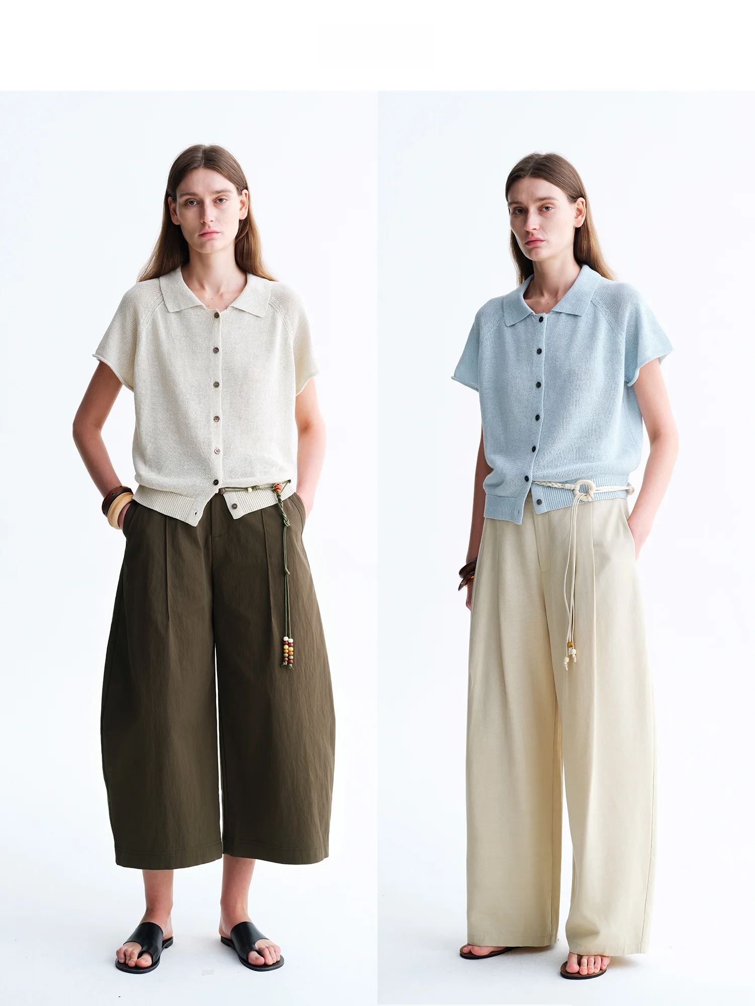 Loose Fit  Neck Short Sleeve Knitted Open Cardigan HA Paper Yarn Casual Women's Cotton Blend Fashion Summer Top