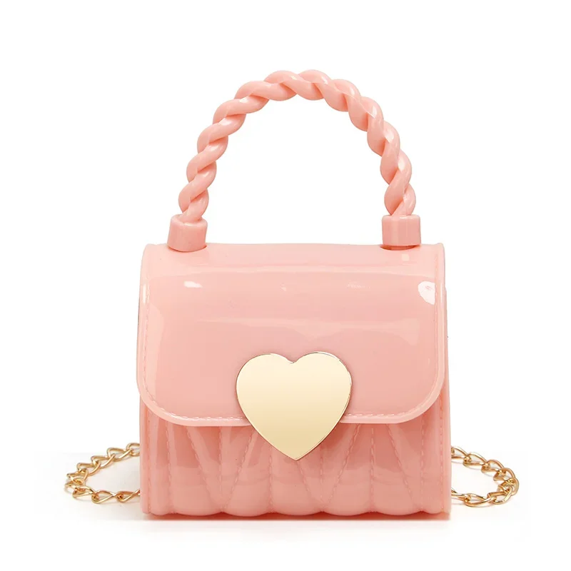 Kinderen Pvc Crossbody Portemonnee Kind Mode Mini Handtassen Mooie Hart Patroon Decoratie Handtas Kleine Ketting Jelly Bag Voor Meisje