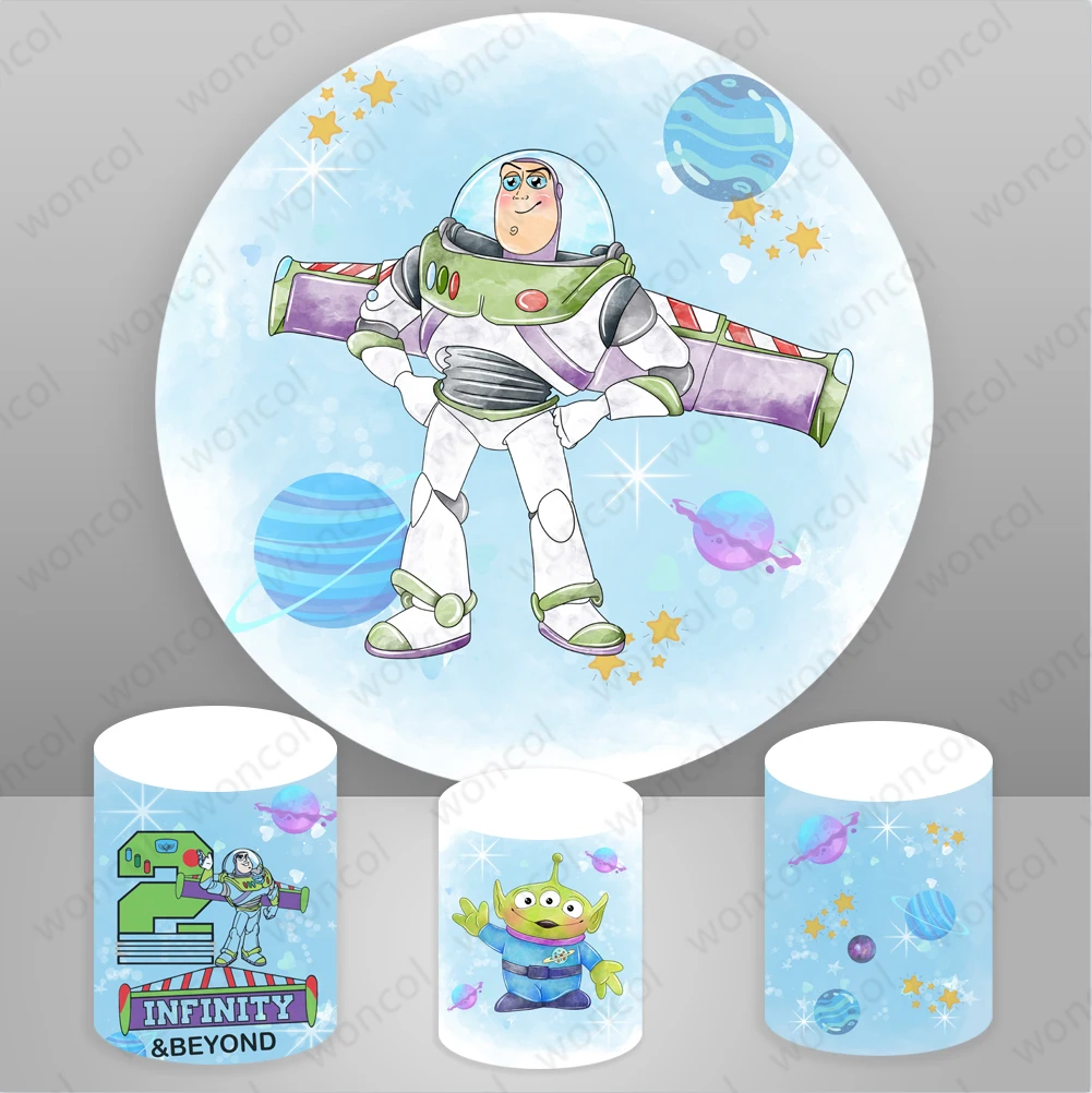 Two Infinity And Beyond Backdrop Toy Story Buzz Lightyear Backdrop Aliens Buzz Lightyear Cylinder Cover 2nd Birthday Party Prop