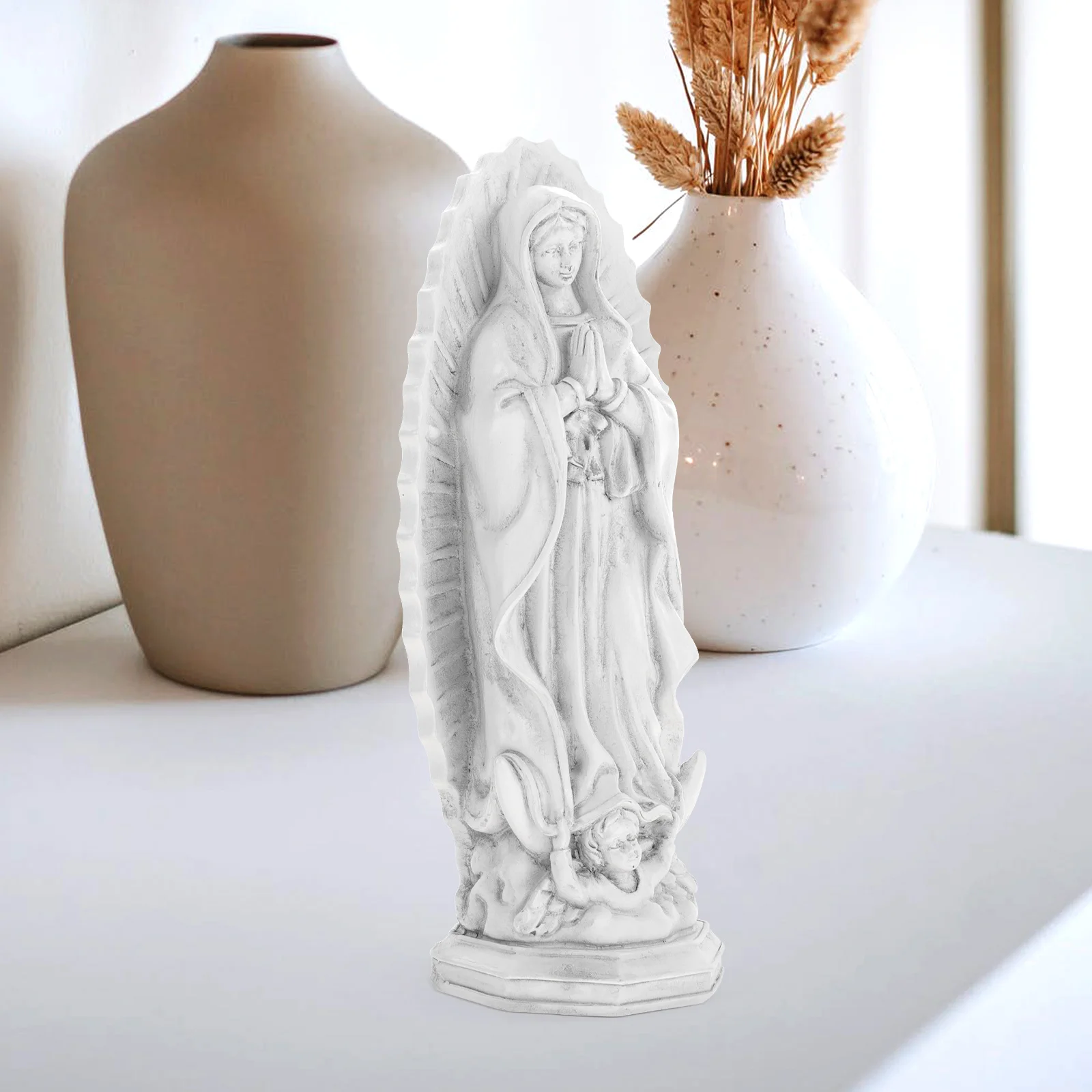 

Resin Mary Statue Small Religious Sculpture for Desk Home Decor Catholicism Ornament Church Mantel Shelf Desktop Decoration