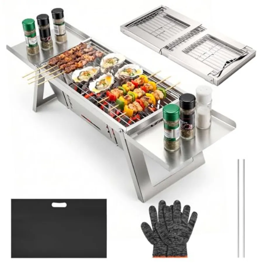 

Small Portable Bbq Charcoal Grill, Mini Folding Barbecue Grill With 4-Level Heat Control, Outdoor Tabletop Bbq For Camping Esse