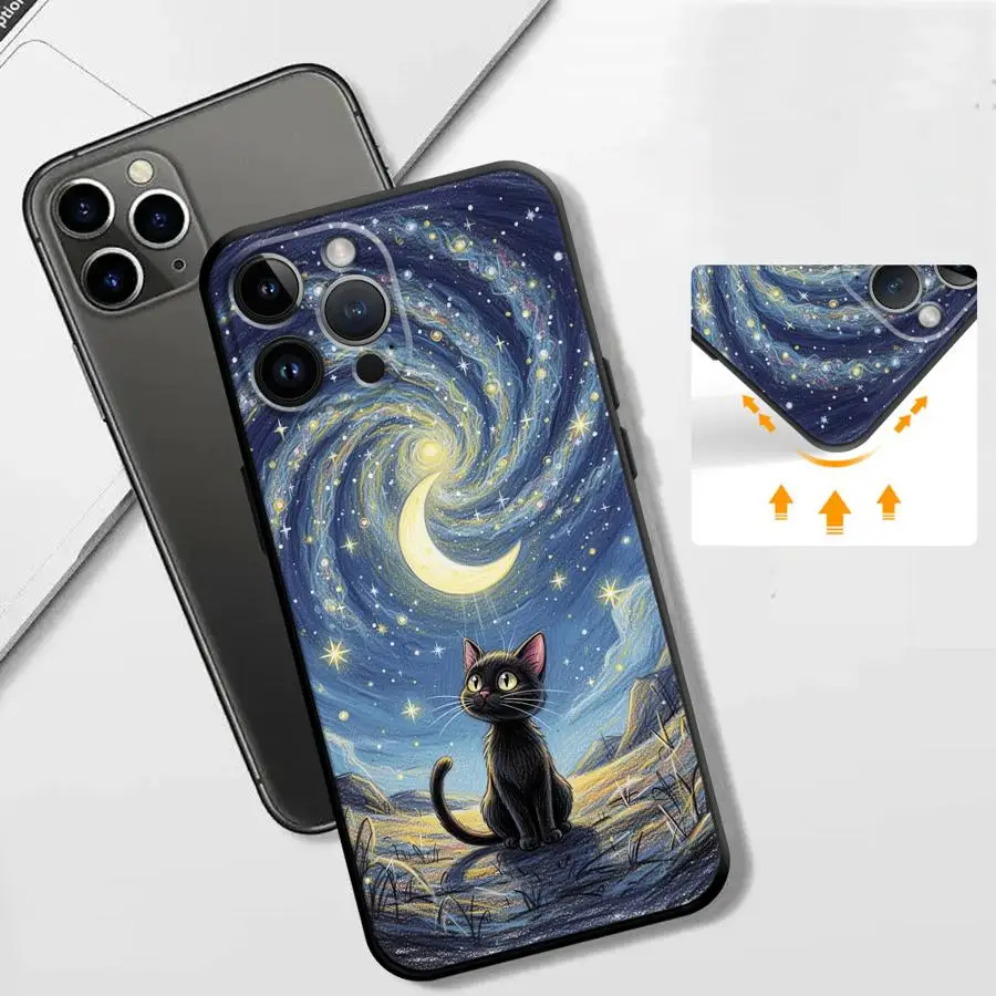 Funda Phone Cover Phone Case for Apple iPhone 17 Pro Max 15 Pro 7 8 Air 17e 14 16 11 12 13 XR XS MAX Van Gogh Starry Night Cat