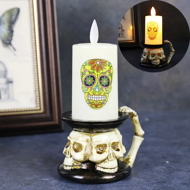 Esqueleto Abóbora Candle Lights, Halloween Decoração Props, LED Iluminado Velas, Holiday Atmosfera Decorações, Pequeno Presente, Novo