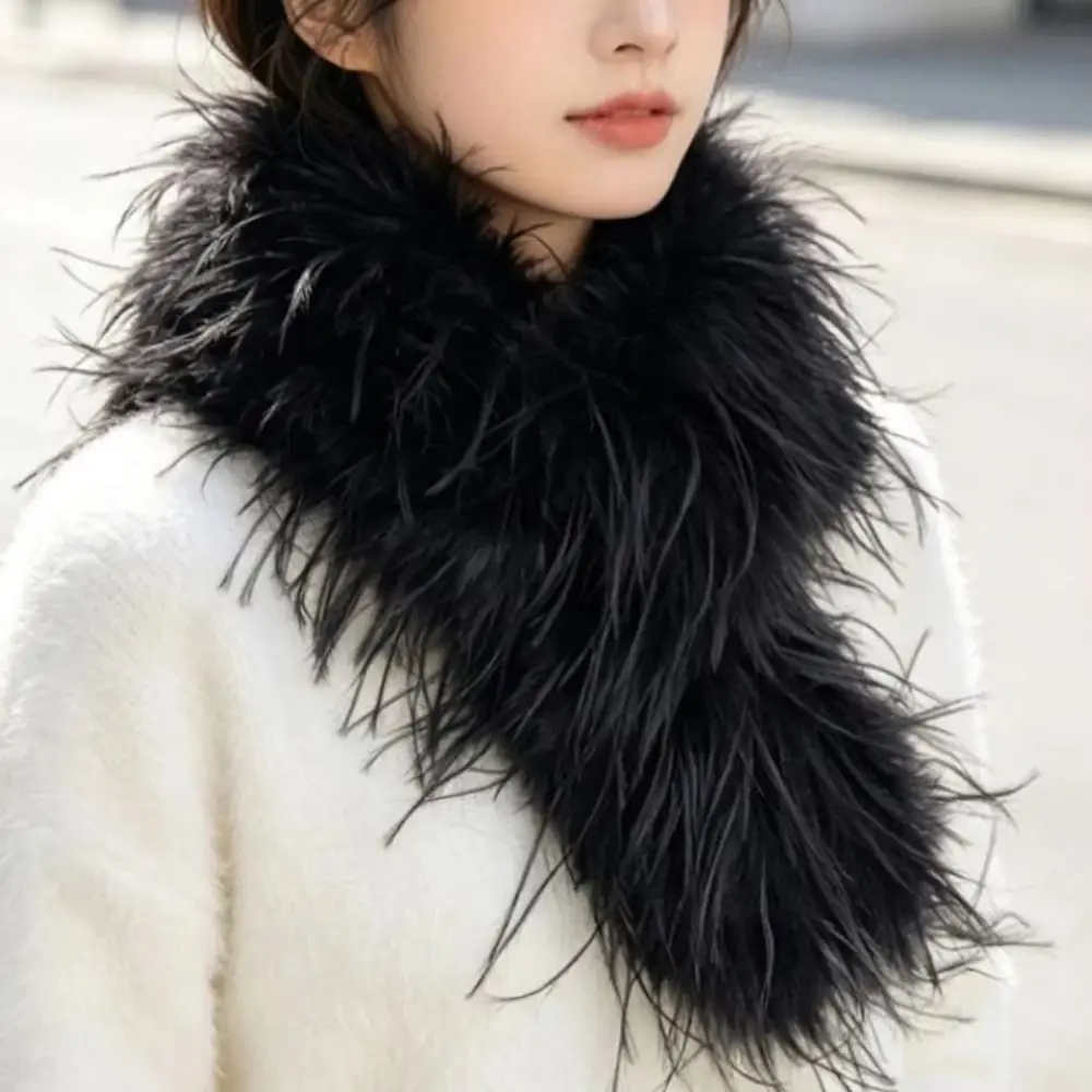 Elegant Thick Magnetic Fluffy Scarf Cross Warm Faux Fur Scarf Neck Warmer Windproof Tassels Collar Casual