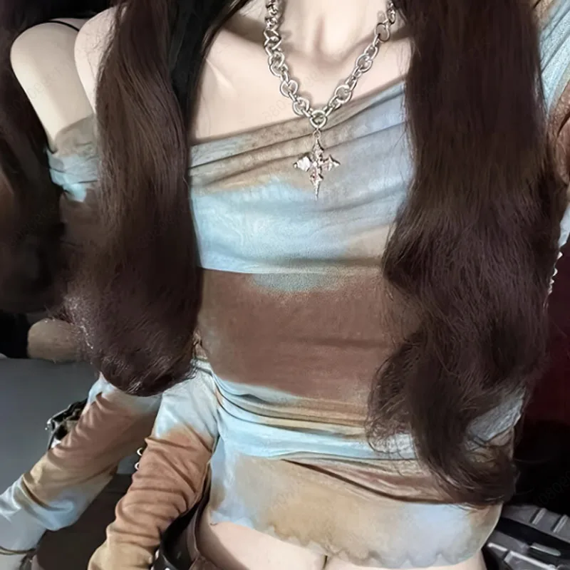 

Women Blouse Shirt New Long Sleeve Slash Neck Tie-dye Slim Blouse Shirt Women Tops Blouses Shirts Camisas De Mujer Blusas Q1857