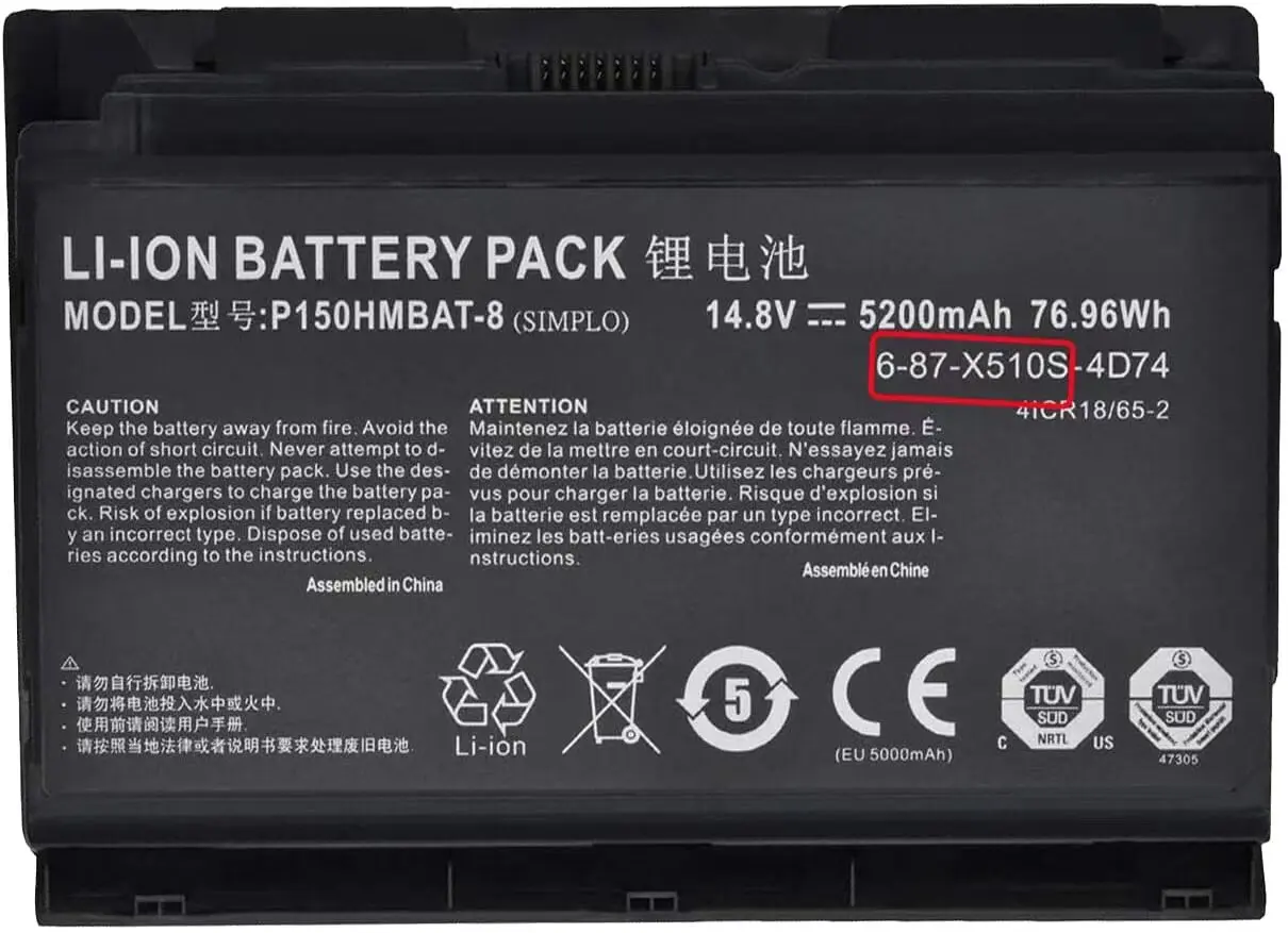 Original 14.8V 5200mAh 76.96Wh P170hmbat-8 battery for 6-87-x710s-4j72 Np8150 Np8130 P170hm P151hm
