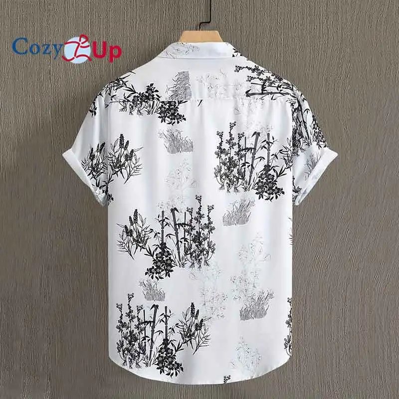 Bamboo Pattern Hawaiian Shirt, Men's Casual Allover Print Short Sleeve Shirt For Summer Beach Vacation Resort