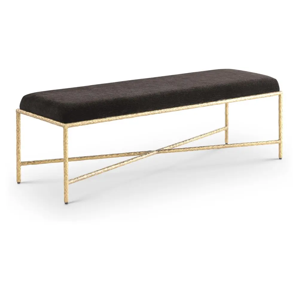 

Furniture 22064Brown Valley Collection Modern Contemporary Bench with Soft Brown Chenille Fabric, Brushed Brass Forged Iron Met