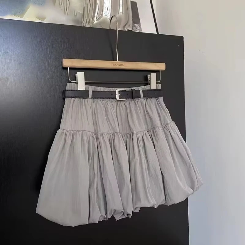 

Женские юбки трапециевидной формы с высокой талией в Корейском стиле, однотонные трапециевидные юбки Saia 2025 Faldas Mujer De Moda, летняя мини-юбка с поясом