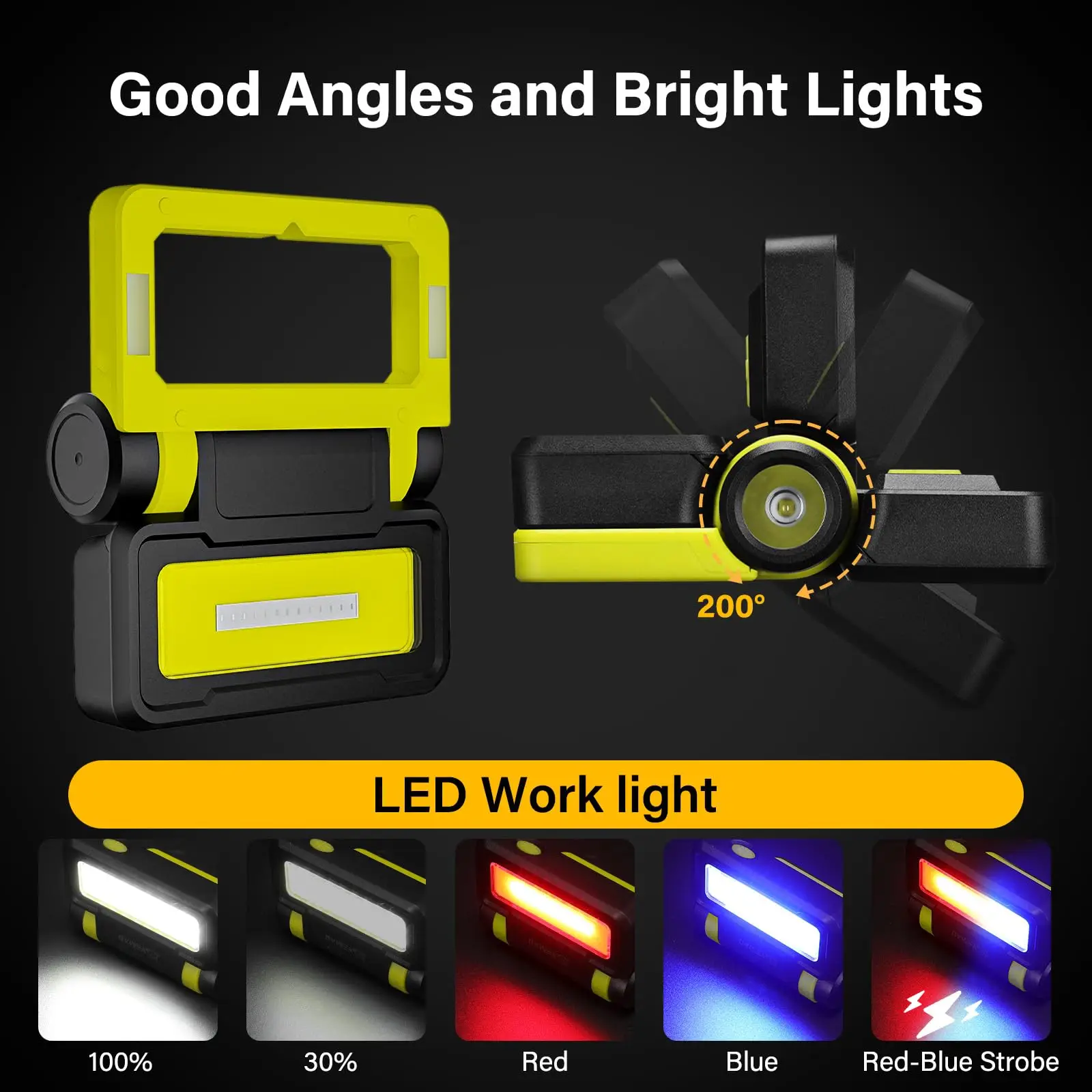 YEMA0 B70 1000LM Foldable COB＋XPG Magnetic Work Light Portable Rechargeable Spotlight Flashlight Camping  Lantern 200° Rotation