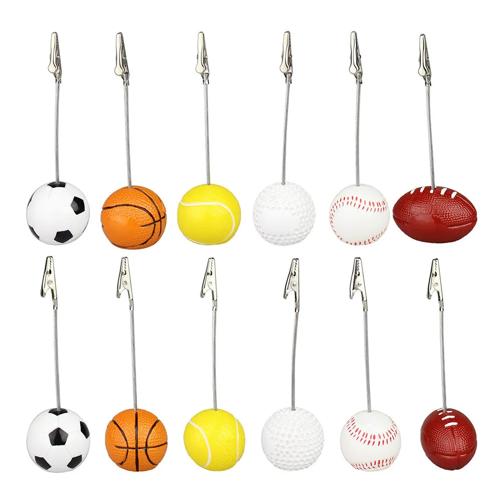 4Pcs Sports Ball Memo Clip Resin Metal Crocodile Photo Holder Home Office Desk Organizer Yellow Silver 12.2cm Height Flexible