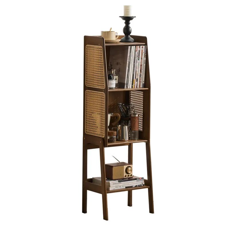 

Rattan small bookshelf Floor-to-ceiling small bookcase side cabinet Bedside locker against the wall Narrow cabinet Shelf