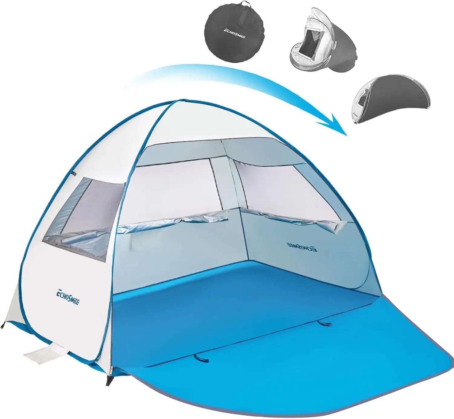 Pop Up Beach Tent for 4 Person Family, UPF 50+ Sun Shelter & Waterproof Beach Shade, Automatic Easy