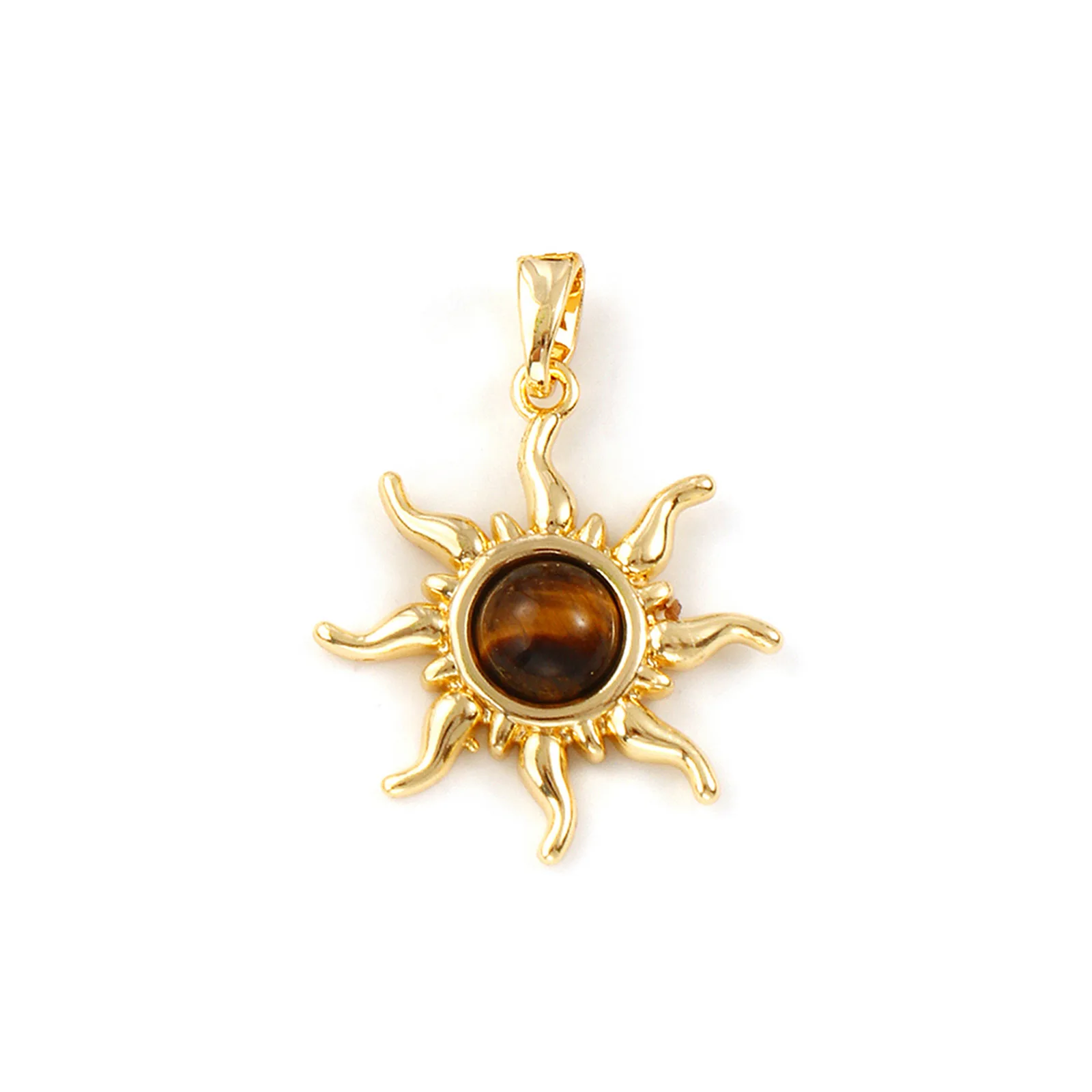1PC Brass & Brown Tiger's Eyes Stone Charms Heart Sun Water Drop Oval 18K Gold Plated Pendants For DIY Necklace Jewelry Making
